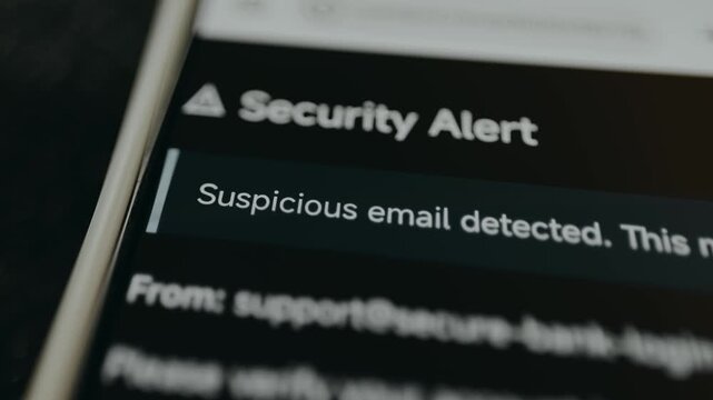 Security Alert, Suspicious email detected notification on screen, ethical hacking concept