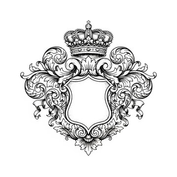 Crown on ornate crest shield frame.