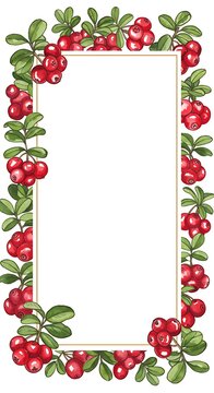 Lingonberry Frame: Vibrant Red & Green Botanical Illustration