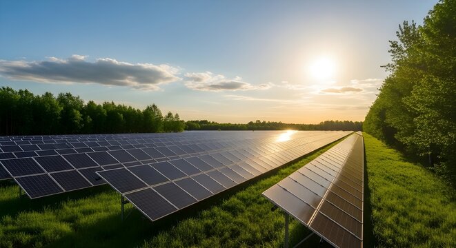 paneles solares con sol y cielo perfecto