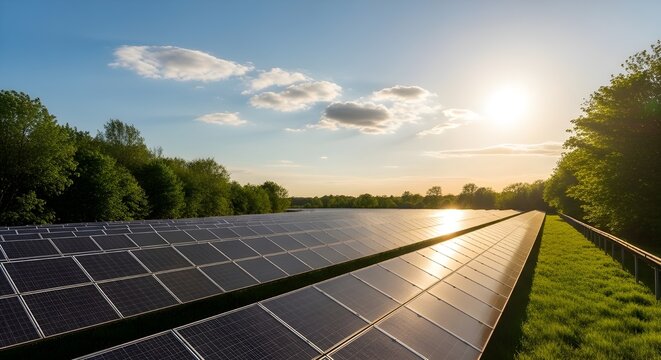 paneles solares con sol y cielo perfecto