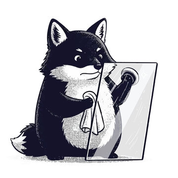 Raccoon cleaning with cloth.