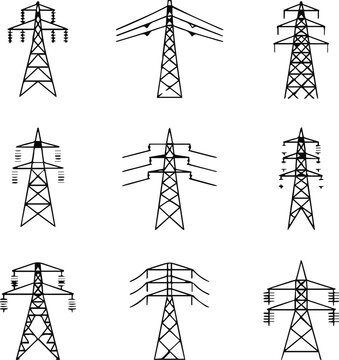 pylon icon collection transmission tower silhouettes vector
