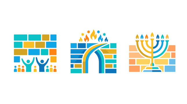 Set of Abstract Jewish Symbols in Tile Style