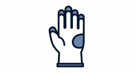 Fototapeta premium Minimal blue and white safety glove icon with a raised hand, ideal for protection, hygiene, and safety messaging
