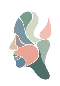 Elegant Abstract Female Profile Symbolizing Aging Gracefully and Mental Wellness in Modern Vector Illustration