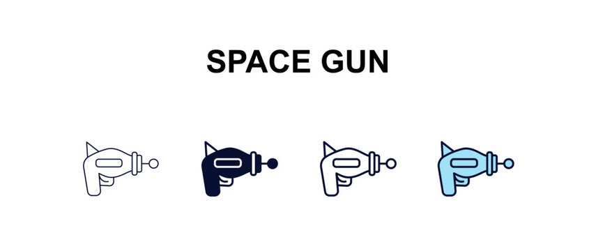 space gun multi-style outline icon set - astronomy concept. Thin line, regular, filled, colored space gun icon