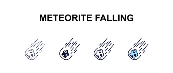meteorite falling multi-style outline icon set - astronomy concept. Thin line, regular, filled, colored meteorite falling icon © Design_Farm