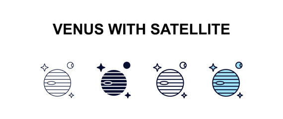 venus with satellite multi-style outline icon set - astronomy concept. Thin line, regular, filled, colored venus with satellite icon © Design_Farm