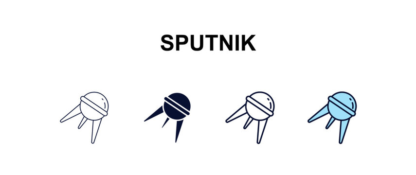 sputnik multi-style outline icon set - astronomy concept. Thin line, regular, filled, colored sputnik icon
