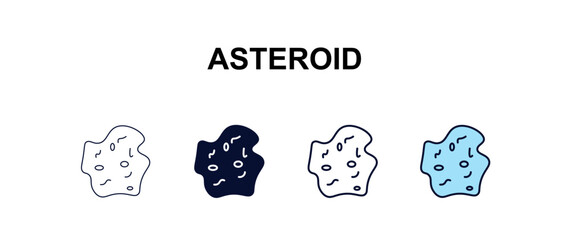 asteroid multi-style outline icon set - astronomy concept. Thin line, regular, filled, colored asteroid icon © Design_Farm