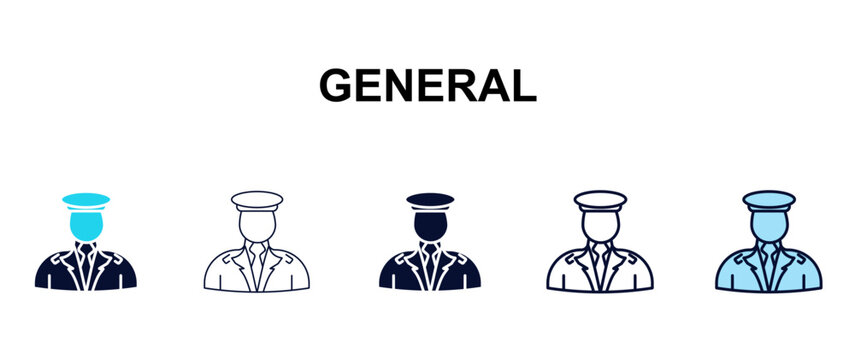 general multi-style outline icon set - army and milatry concept. Thin line, regular, filled, colored general icon