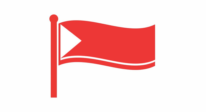 Red flag on pole waves boldly in a flag waving motion, a minimalist flag graphic against a clean white background