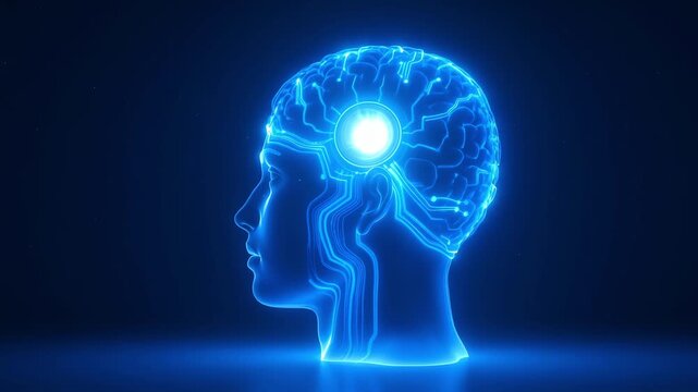 Futuristic Human head brain cyber AI artificial intelligence robot automation cyber security digital technology. 3D machine learning, science brain Deep learning Virtual Algorithm innovative Big data