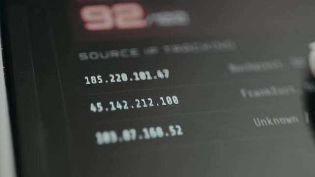Source IP and associated geographical location tracking panel from cyber attack detection dashboard