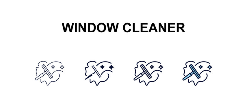 window cleaner multi-style outline icon set - cleaning concept. Thin line, regular, filled, colored window cleaner icon