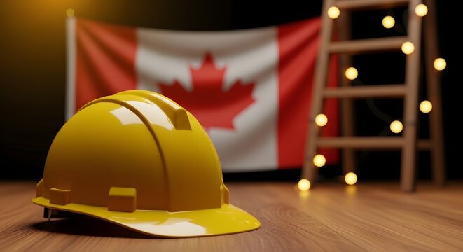 Canada day celebration canadian flag with construction helmet patriotic symbolism