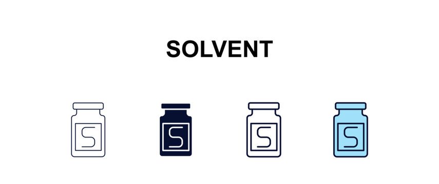 solvent multi-style outline icon set - cleaning concept. Thin line, regular, filled, colored solvent icon