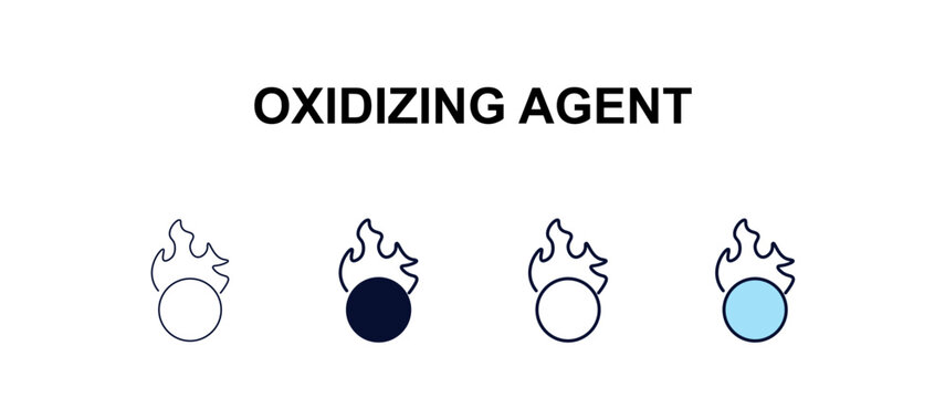 oxidizing agent multi-style outline icon set - cleaning concept. Thin line, regular, filled, colored oxidizing agent icon