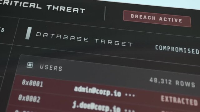 Message warning of a Critical Threat and an active breach, Database has been compromised