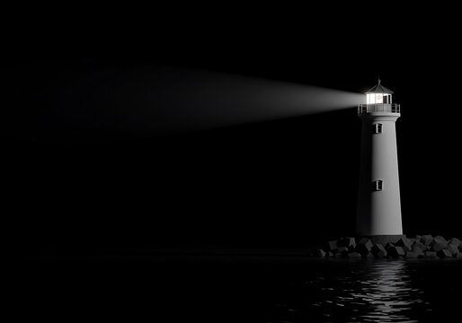 Lighthouse Beam: Hope in the Darkness, 3D Render