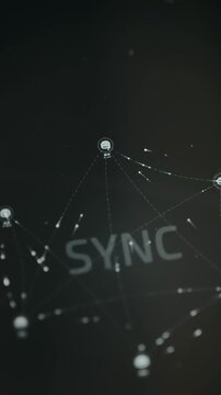 Animation of six cloud database nodes connected and syncing in a network