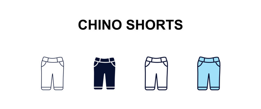 chino shorts multi-style outline icon set - clothes concept. Thin line, regular, filled, colored chino shorts icon