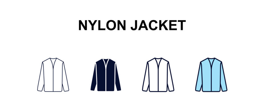nylon jacket multi-style outline icon set - clothes concept. Thin line, regular, filled, colored nylon jacket icon