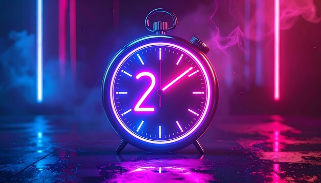 A neon-lit stopwatch with the number 2 on its face