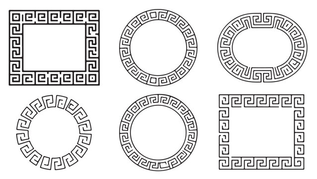 Set of vintage greek key meander border frames for decorative design and graphic elements.