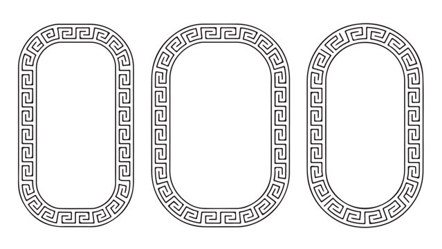 Set of vintage greek key meander border frames for decorative design and graphic elements.
