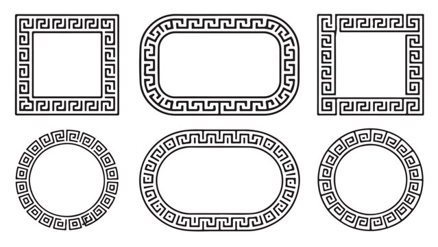 Set of vintage greek key meander border frames for decorative design and graphic elements.