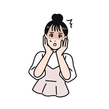 ショックで青ざめるまとめ髪の若い女性のシンプルなベクターイラスト素材