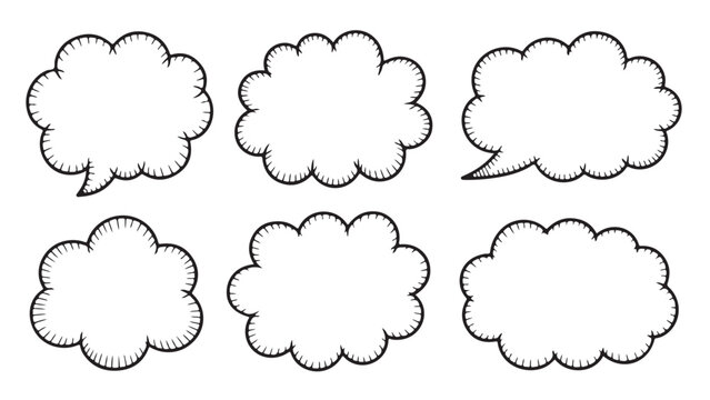 Collection of hand-drawn speech bubbles and thought clouds in a doodle style for comic or design