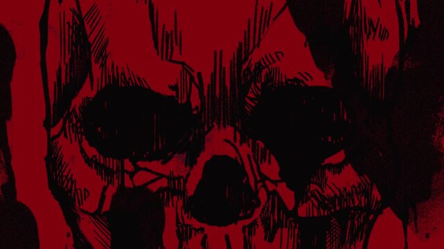 サスペンス・ホラー演出・恐怖を煽るダークなスカルと血の手形が徐々に現れ、最後は黒画面に「horror」と表示