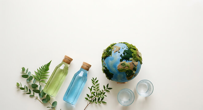 Minimalist Earth Day Concept With Sustainable Lifestyle Elements And Textured Globe.