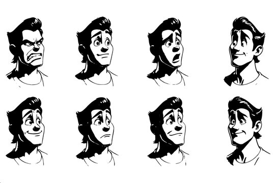 Animated man showing anger surprise sadness and other moods ideal for character design animation storyboard and emotional intelligence content