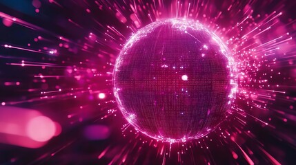 A vibrant pink disco ball shining brightly with sparkling lights and a dynamic energetic atmosphere.