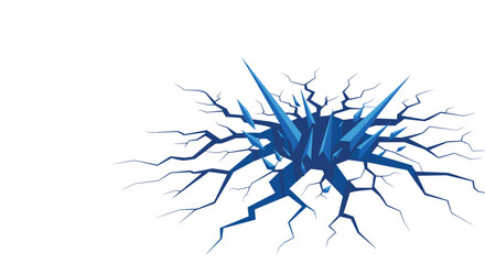 Fototapeta premium Dramatic illustration of a cracked ice surface with sharp blue shards protruding from a dark hole, symbolizing danger and extreme arctic environments.