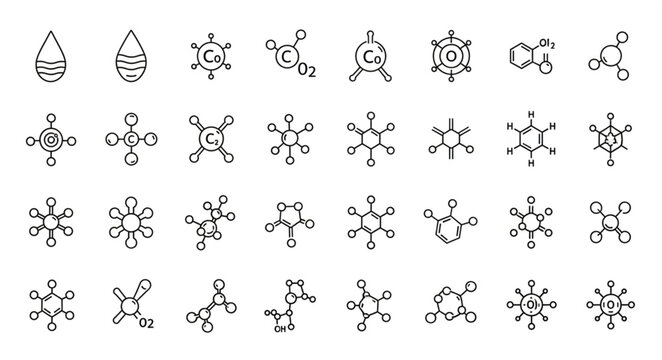 Collection of Hand Drawn Chemical Molecular Structures and Formulas.