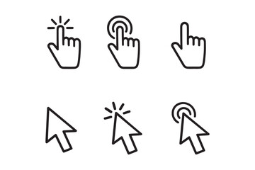 Fototapeta premium cursor icon set. mouse click pointer icons. vector illustration of arrow, hand pointer, click effect, arrow pointer, icons. classic UI cursor pack for web app interfaces and digital design.