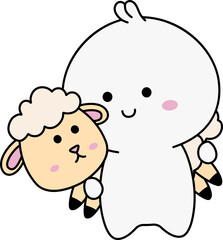 Fototapeta premium Cute Character Hugging Sheep Eid al Adha Sticker Clipart