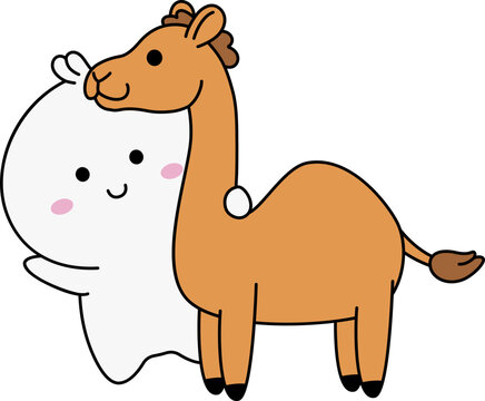 Karakter Kawaii Chibi Memeluk Unta Idul Adha Cartoon Sticker
