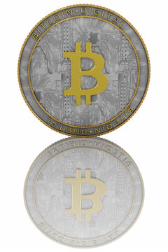 Rappresentazione digitale di una moneta Bitcoin dorata con circuito tecnologico. Ideale per temi criptovalute, blockchain, finanza digitale e investimenti moderni