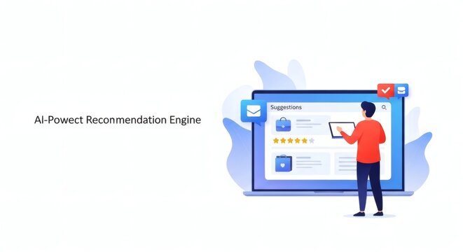 Ai powered recommendation engine concept with user interacting