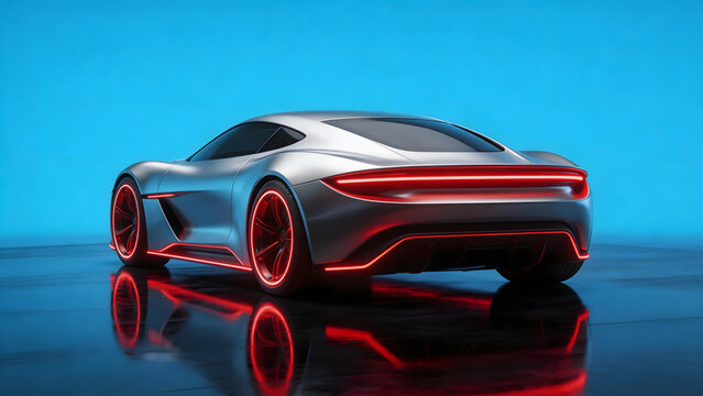 Futuristic sports car with red accents