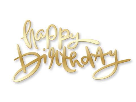 HAPPY BIRTHDAY gold brush calligraphy banner on transparent background