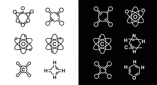 Collection of chemical molecule diagrams and atomic structures.