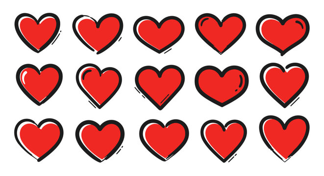 Red heart shapes icons symbols love.