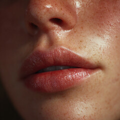 Naklejka premium Close-up of a person's lips with natural skin texture